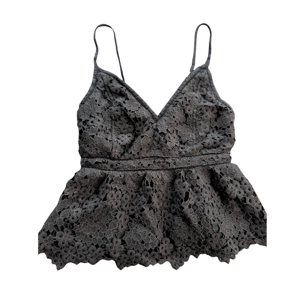 Abercrombie & Fitch Black Floral Lace Peplum Cami V-Neck Going Out Top Size M - Picture 2 of 16